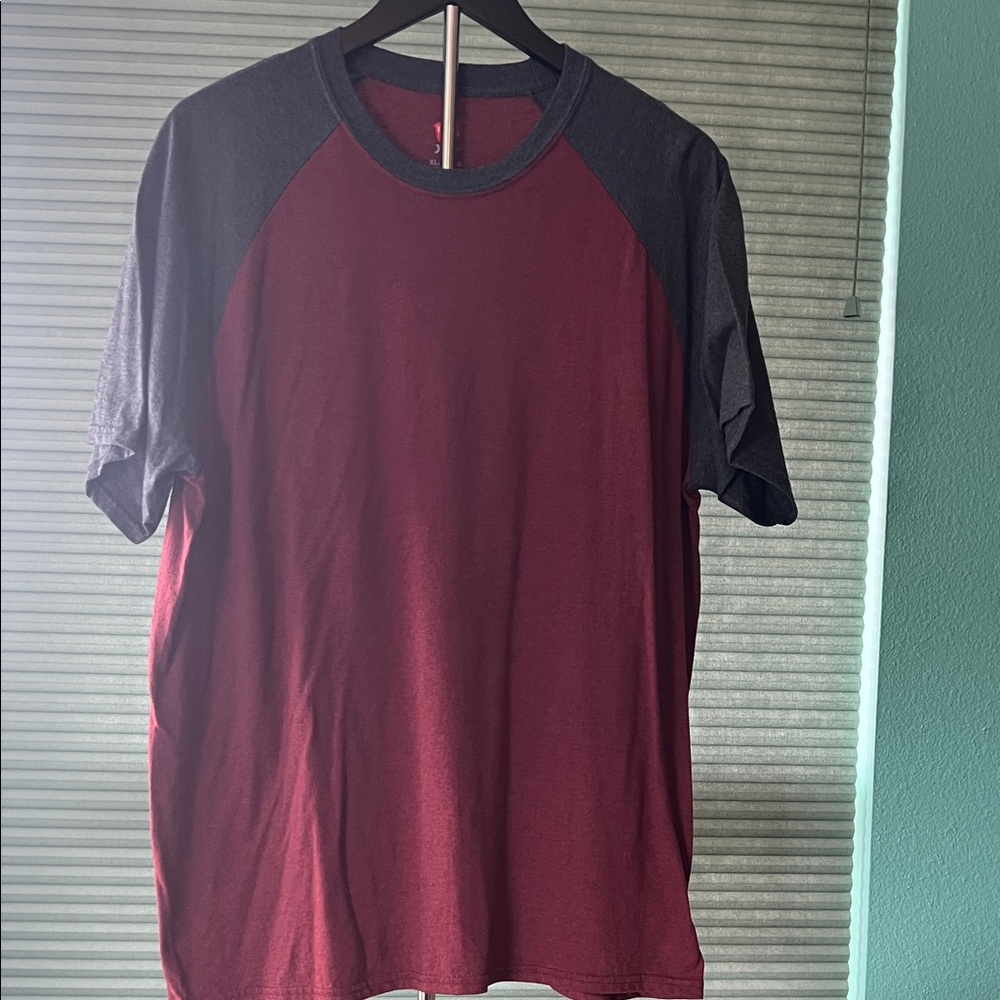 Hanes Maroon and Black Raglan Short Sleeve Tee